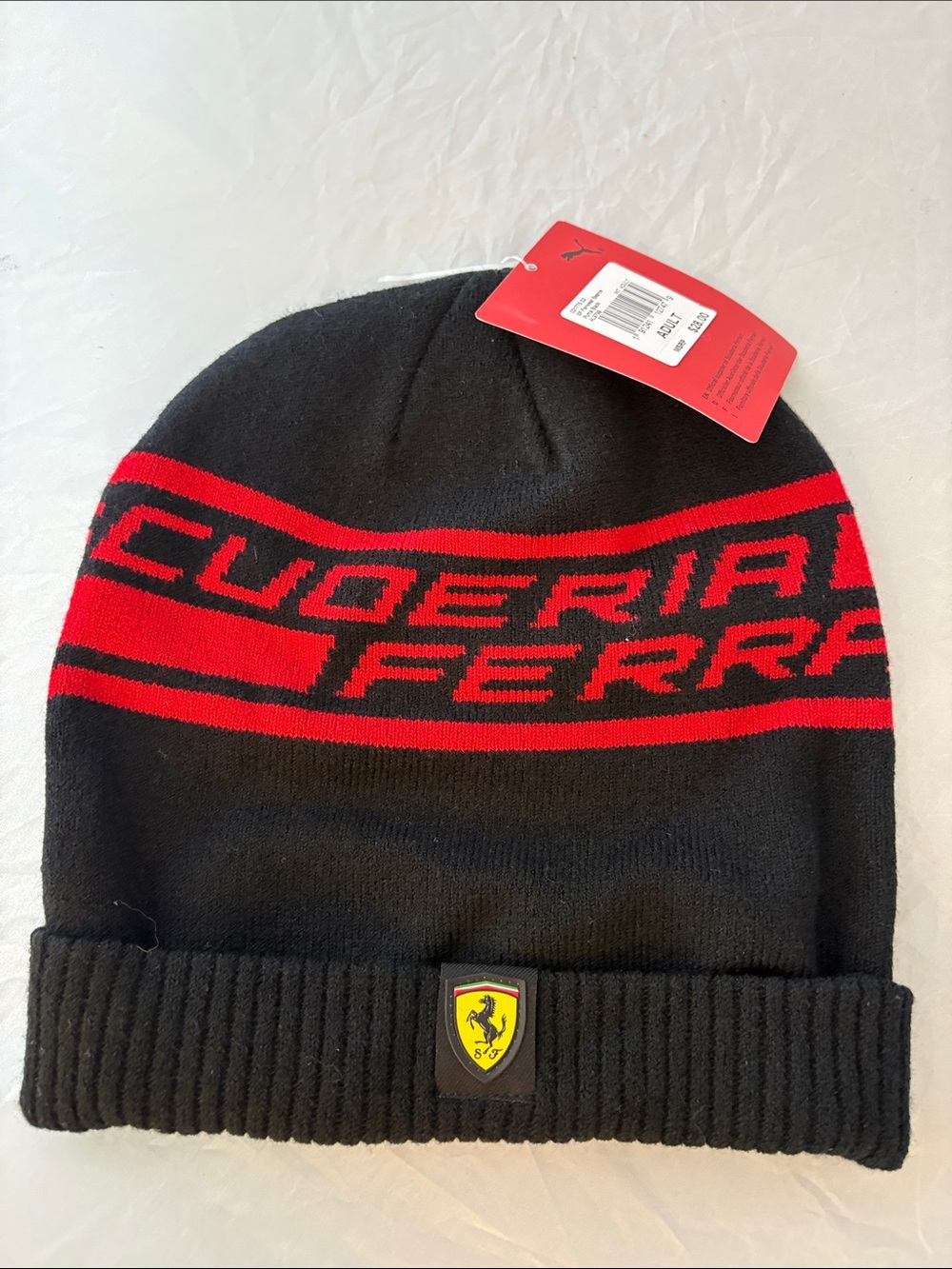 New Puma Ferrari Scuderia Black & Red Knit Beanie
